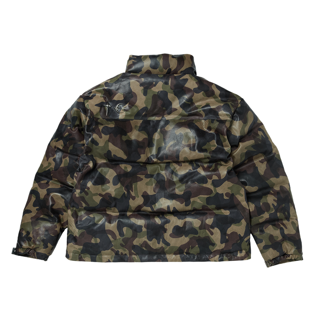 Camo Leather Puffer Jacket