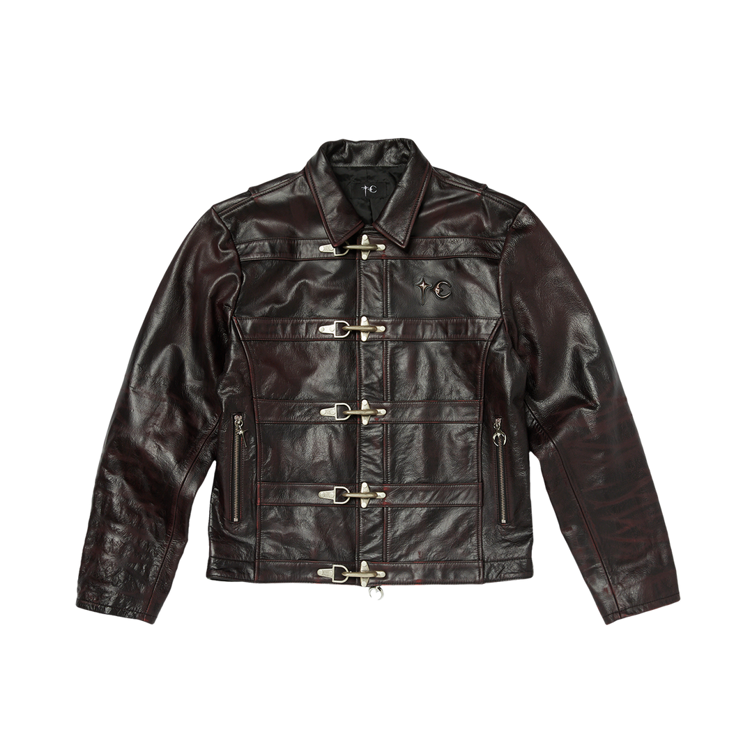 RED WASHED BIO SOLDIER LEATHER JACKET