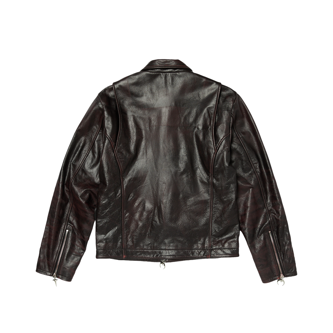 RED WASHED BIO SOLDIER LEATHER JACKET