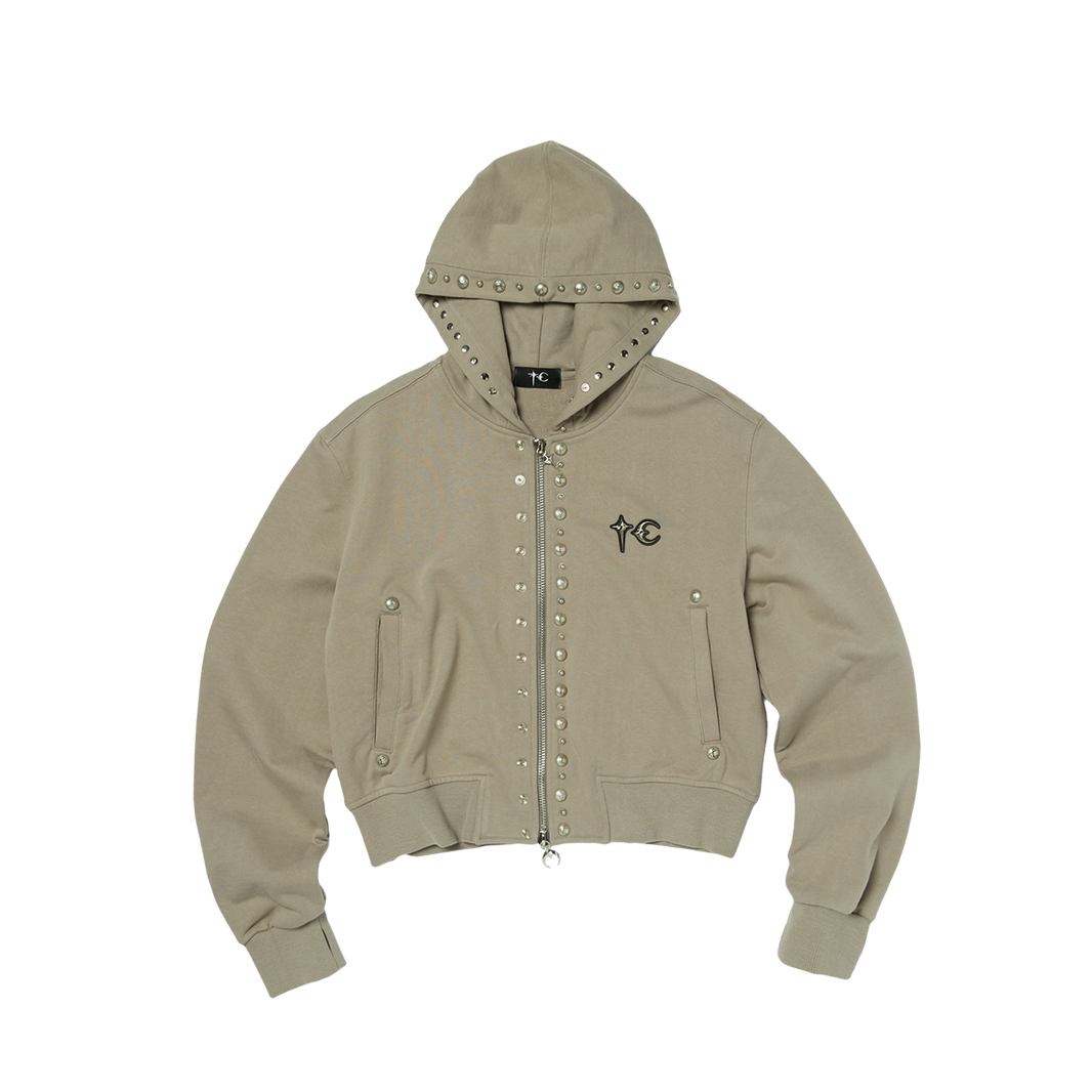 TC STUDDED LINE CROPPED ZIP-UP HOODIE