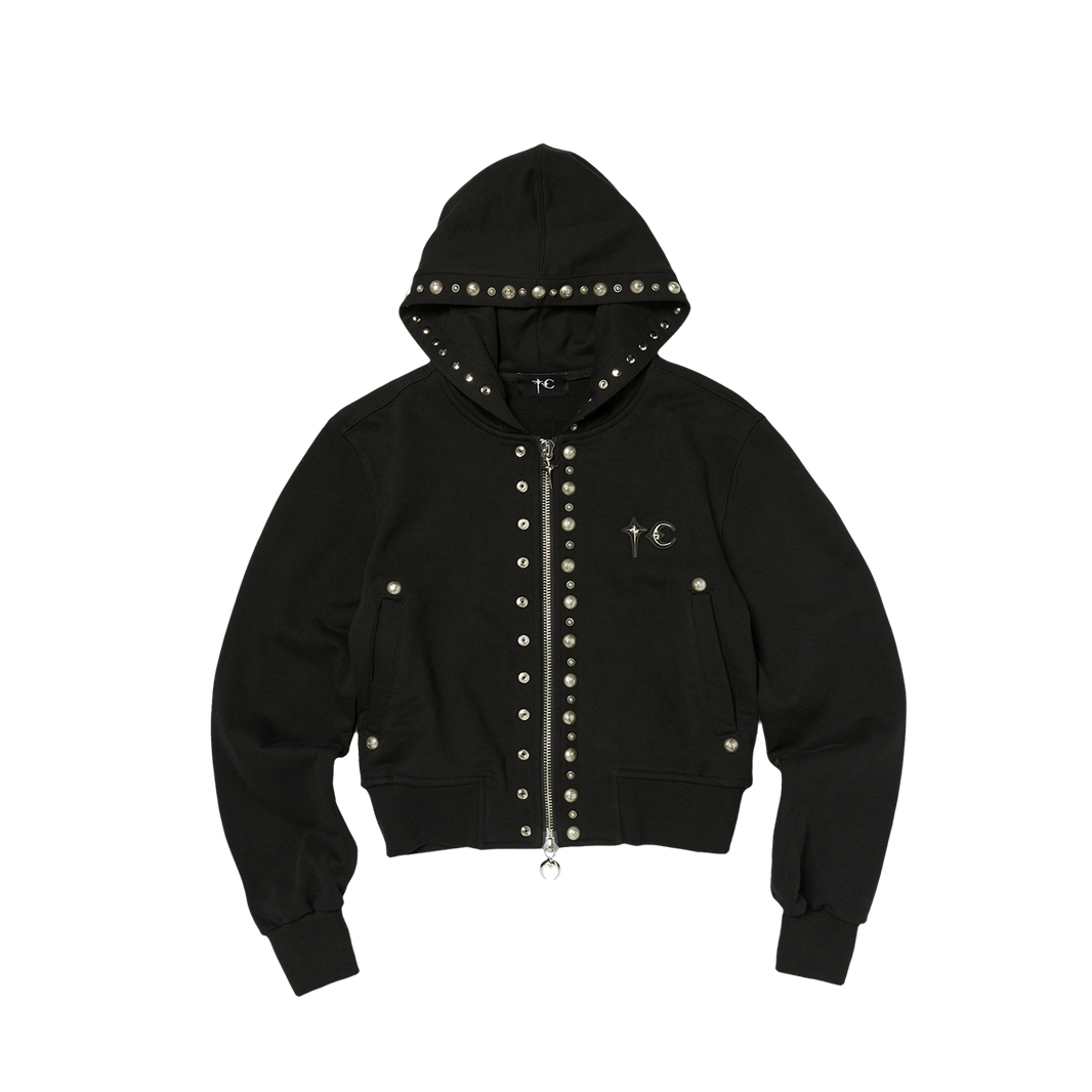 TC STUDDED LINE CROPPED ZIP-UP HOODIE