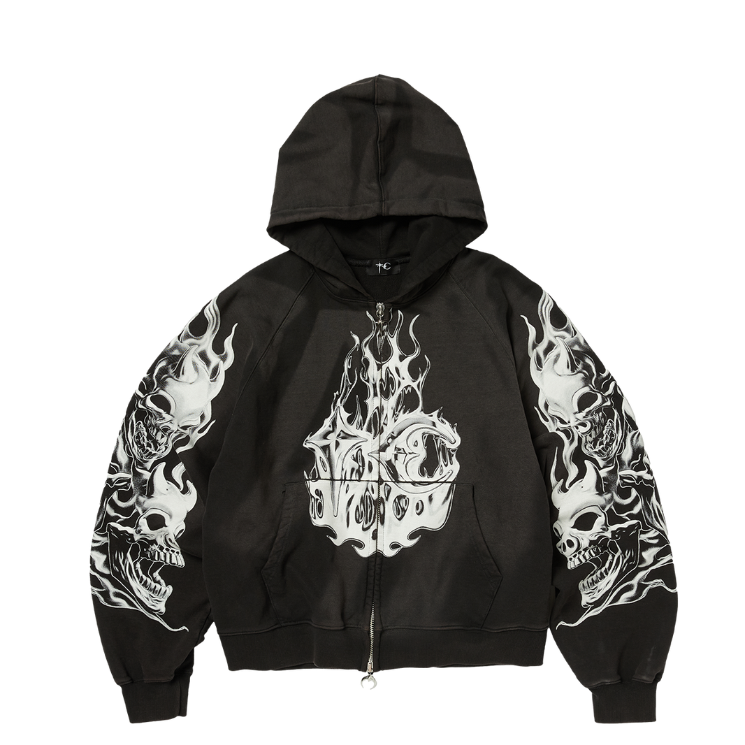 SIX RIDING SKULL ZIP-UP HOODIE