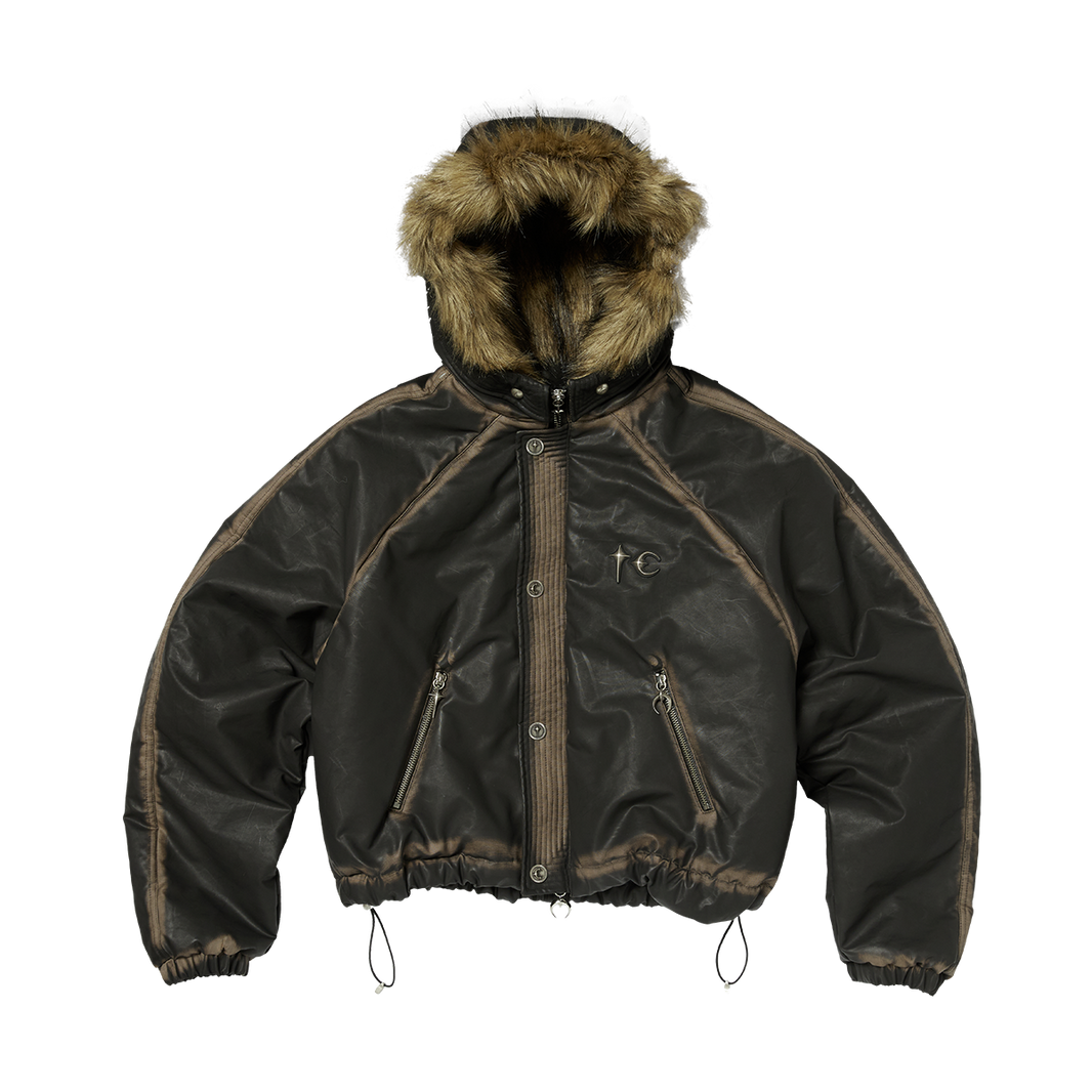 THREE RIDING SKULL FUR HOODED JACKET