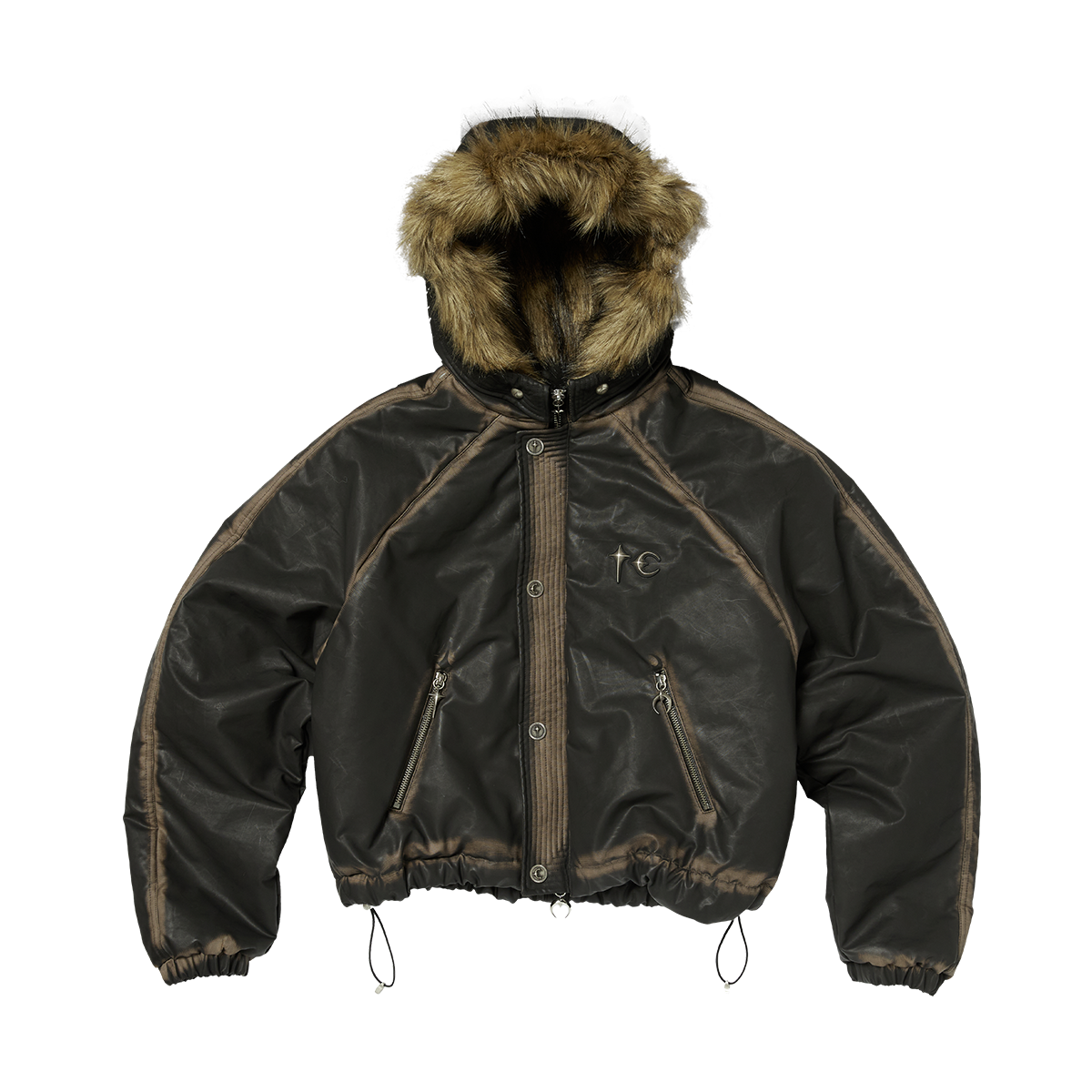 THREE RIDING SKULL FUR HOODED JACKET