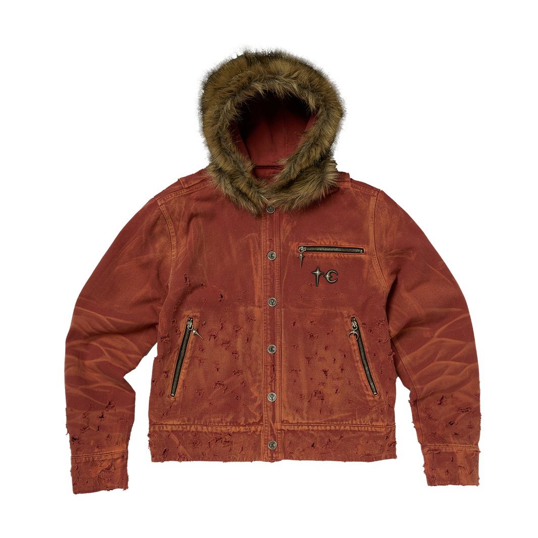 TC TWO TONE WASHED FUR HOODED JACKET