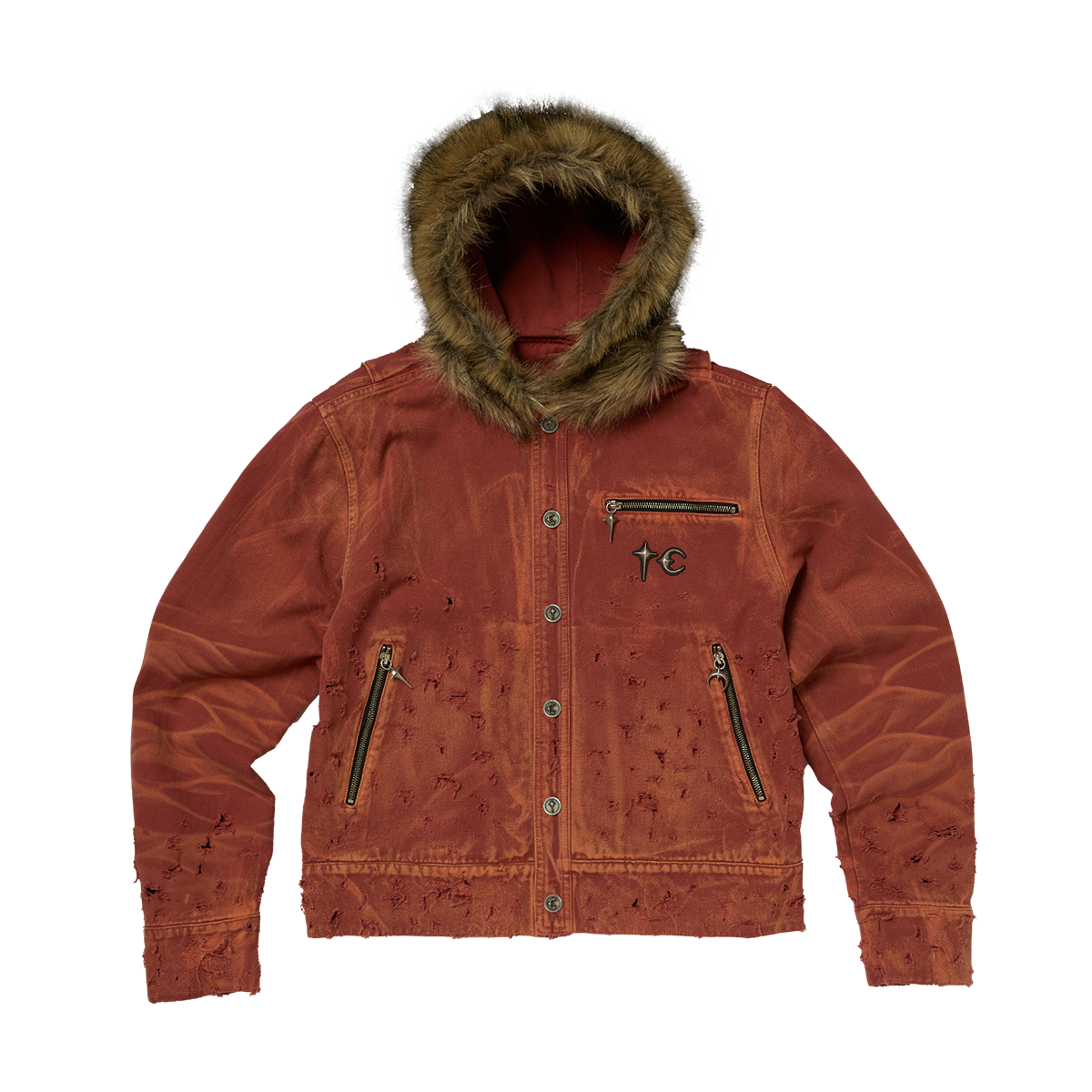 TC TWO TONE WASHED FUR HOODED JACKET
