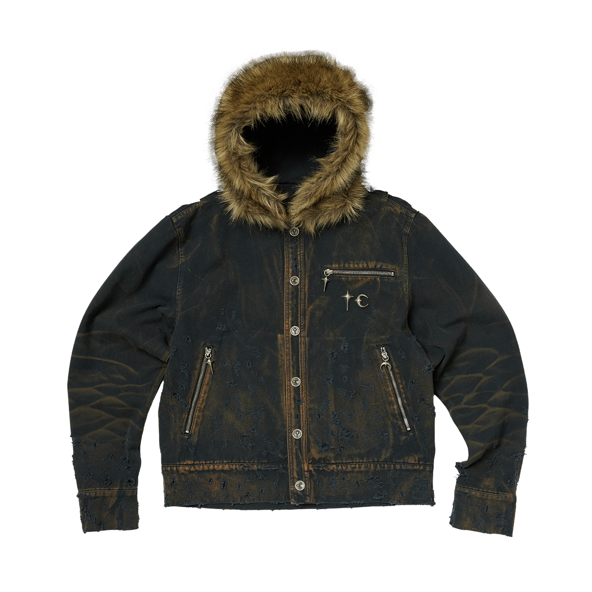 TC TWO TONE WASHED FUR HOODED JACKET