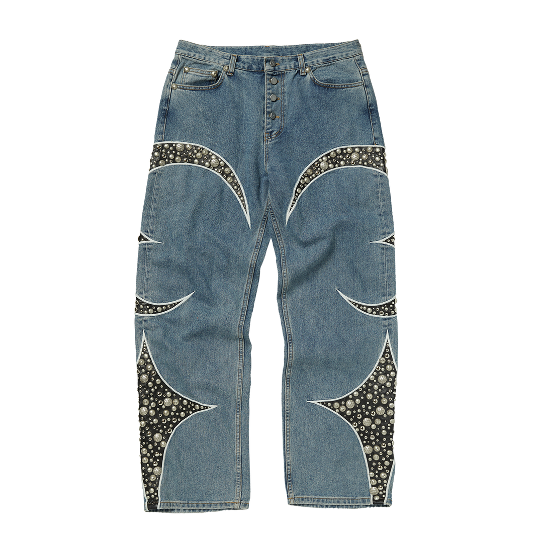 IRON STEEL FOCUS LEATHER DENIM PANTS