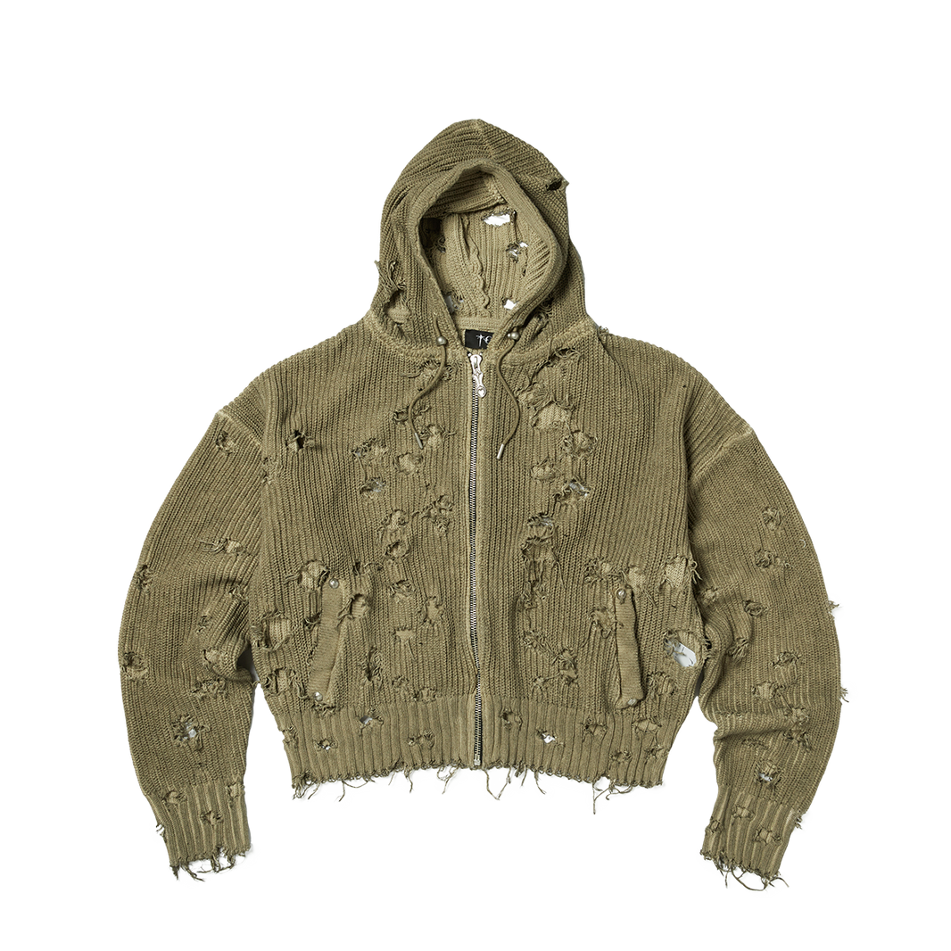TC DESTROYED KNIT ZIP-UP HOODIE