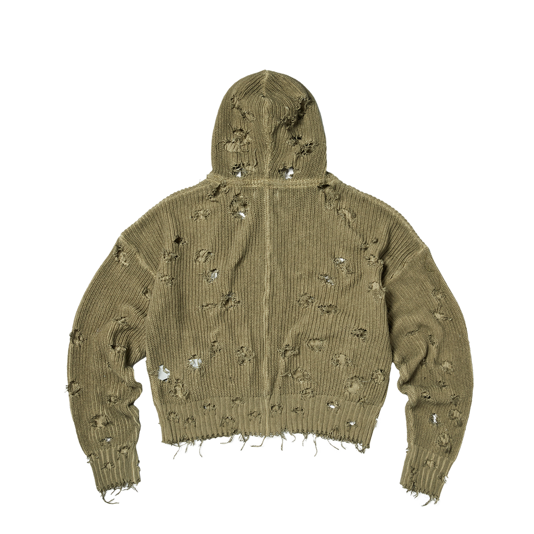 TC DESTROYED KNIT ZIP-UP HOODIE