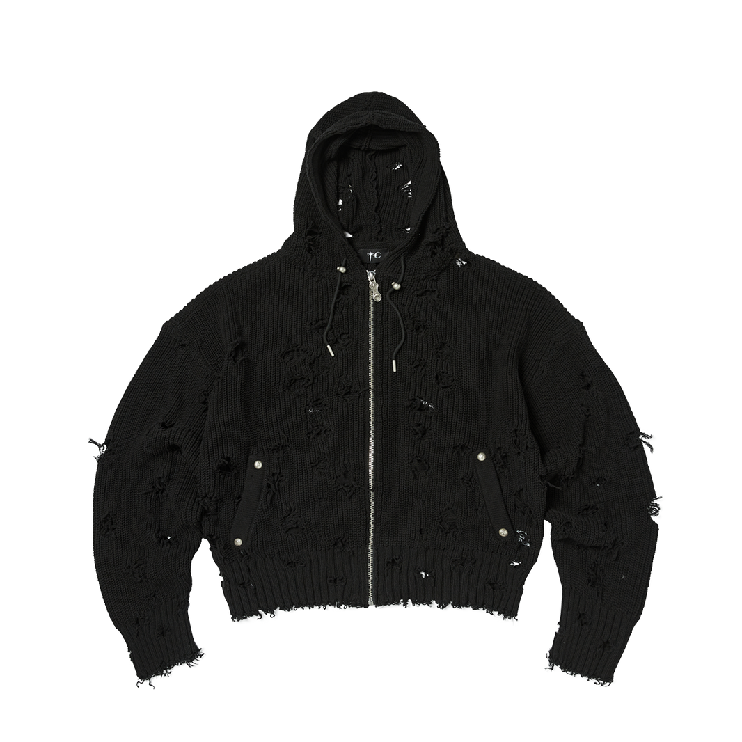 TC DESTROYED KNIT ZIP-UP HOODIE