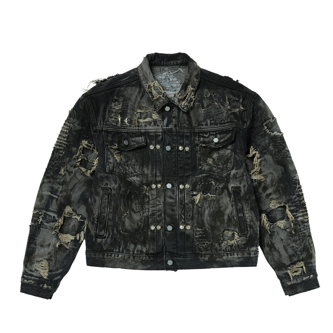 Hard-Washed Damaged Denim Jacket