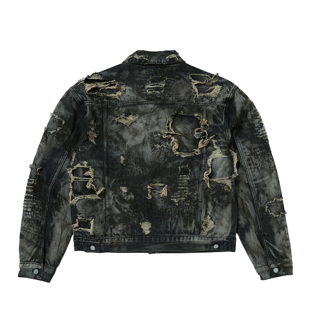 Hard-Washed Damaged Denim Jacket