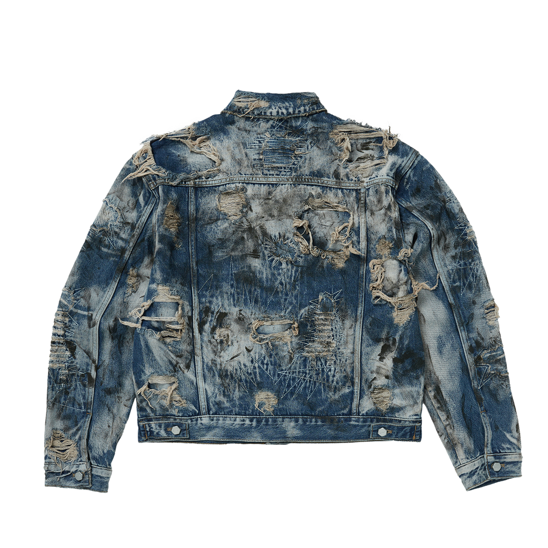 Hard-Washed Damaged Denim Jacket