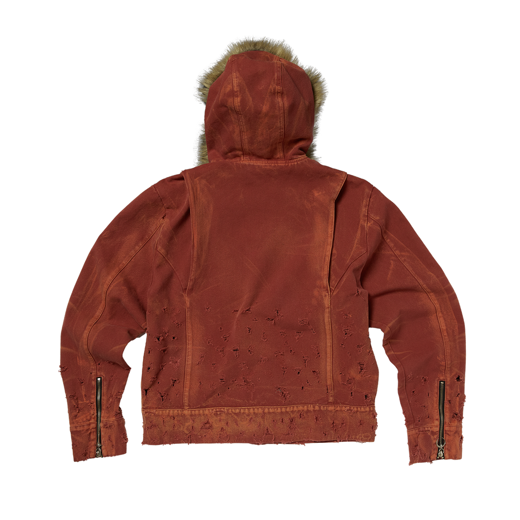 TC TWO TONE WASHED FUR HOODED JACKET