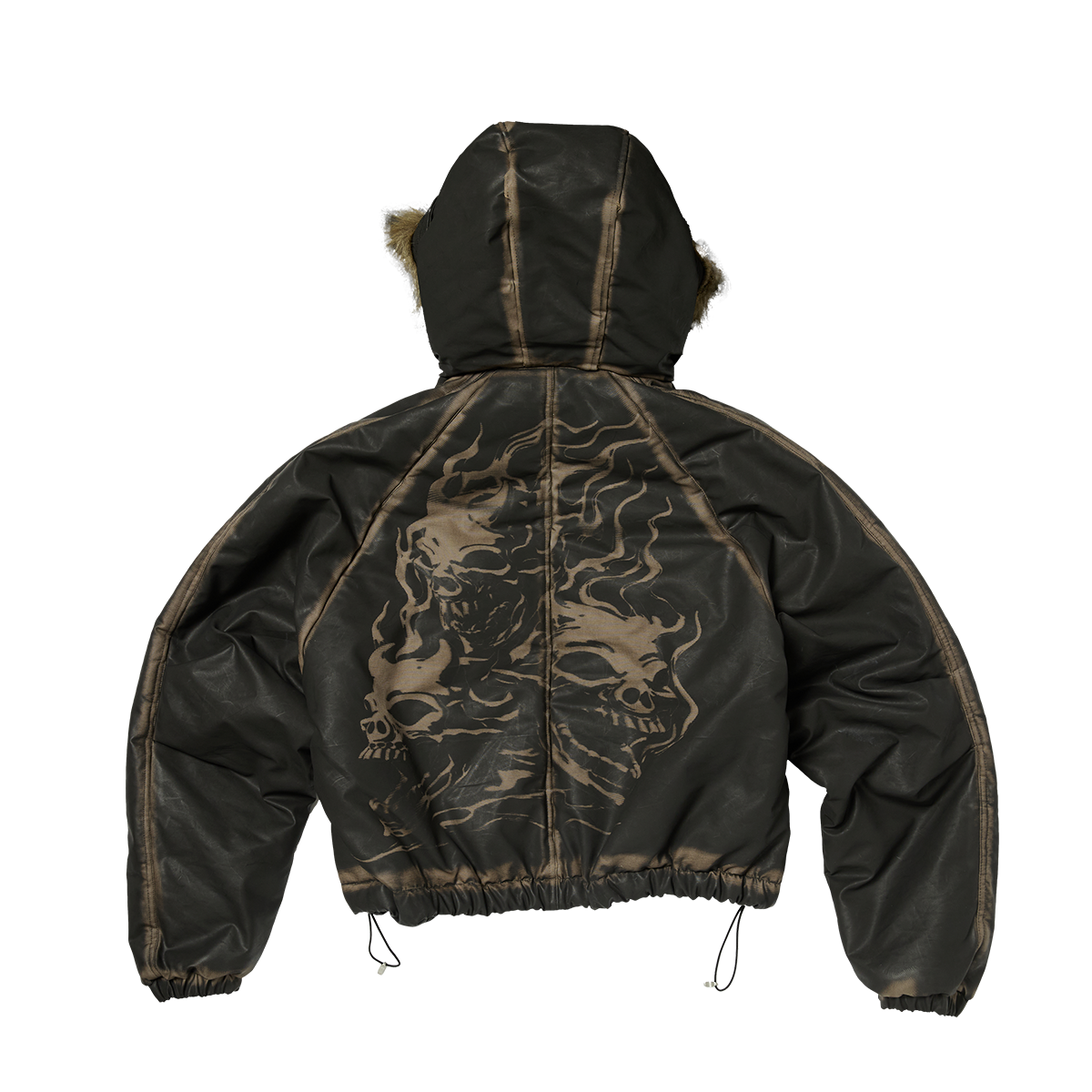 THREE RIDING SKULL FUR HOODED JACKET