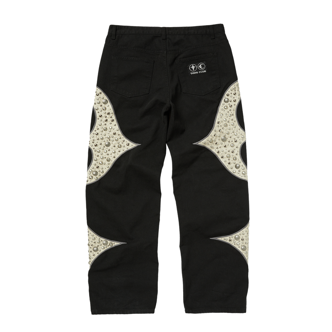 IRON STEEL FOCUS LEATHER DENIM PANTS