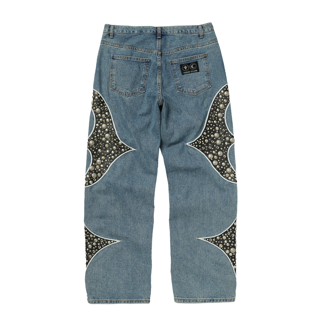 IRON STEEL FOCUS LEATHER DENIM PANTS