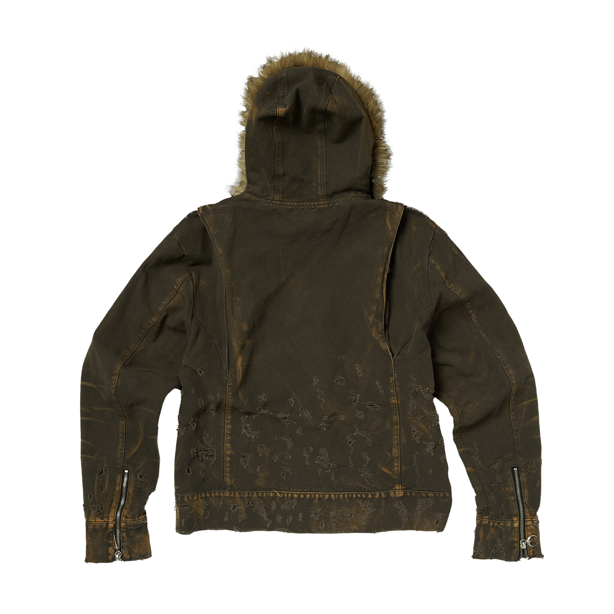 TC TWO TONE WASHED FUR HOODED JACKET