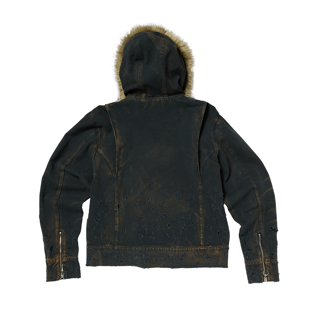 TC TWO TONE WASHED FUR HOODED JACKET