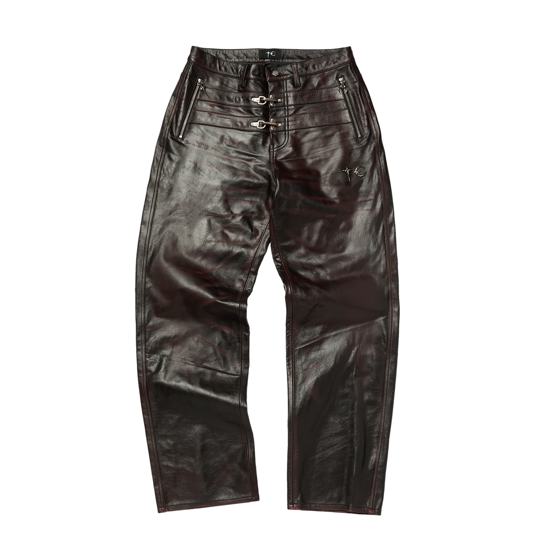 RED WASHED BIO SOLDIER LEATHER PANTS