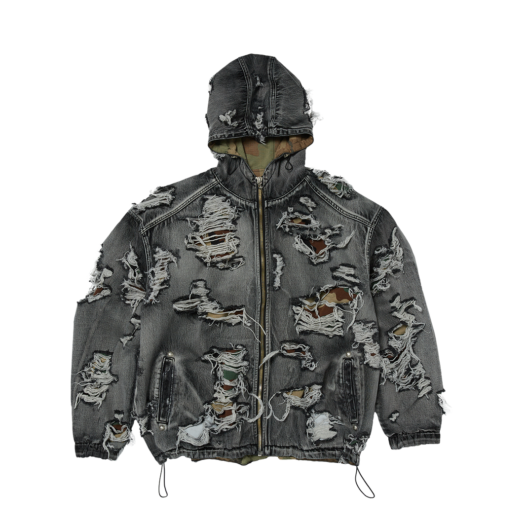 Hell Denim Camo Hooded Zip-Up