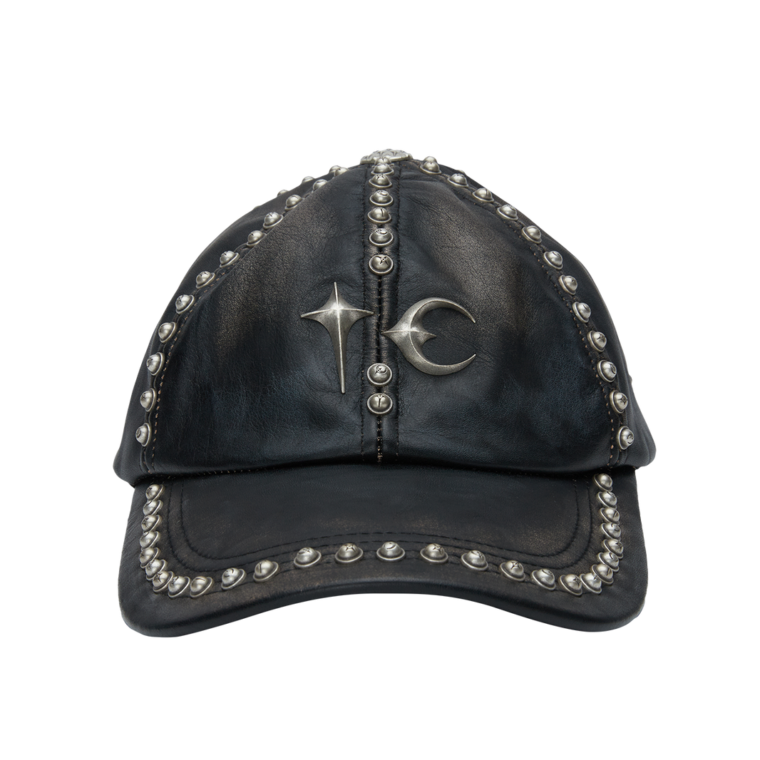 Studded Washed Leather Cap
