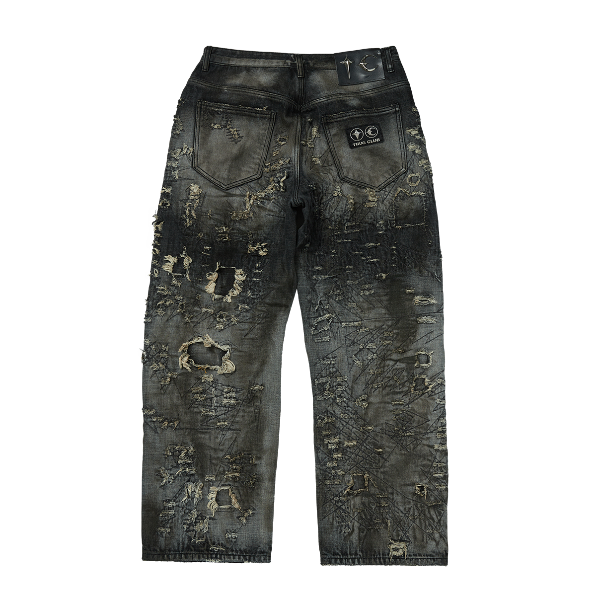 Hard-Washed Damaged Denim Pants