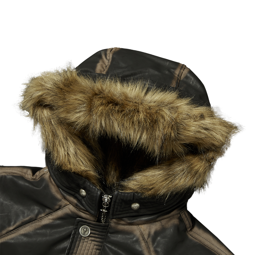THREE RIDING SKULL FUR HOODED JACKET