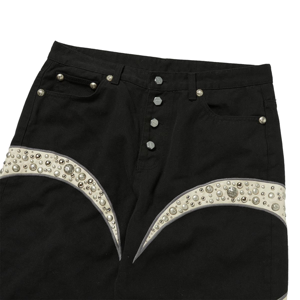 IRON STEEL FOCUS LEATHER DENIM PANTS