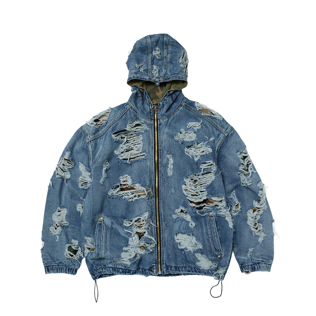 Hell Denim Camo Hooded Zip-Up