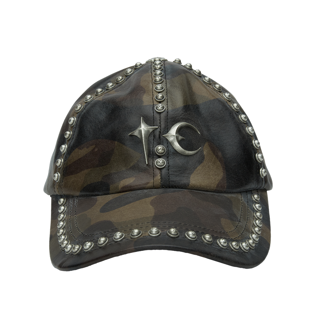 Studded Camo Leather Cap