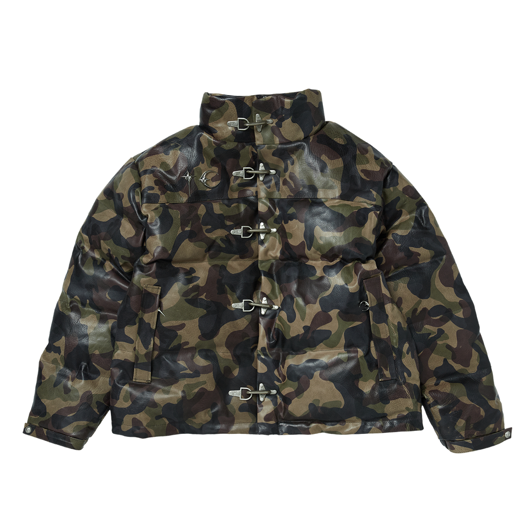 Camo Leather Puffer Jacket