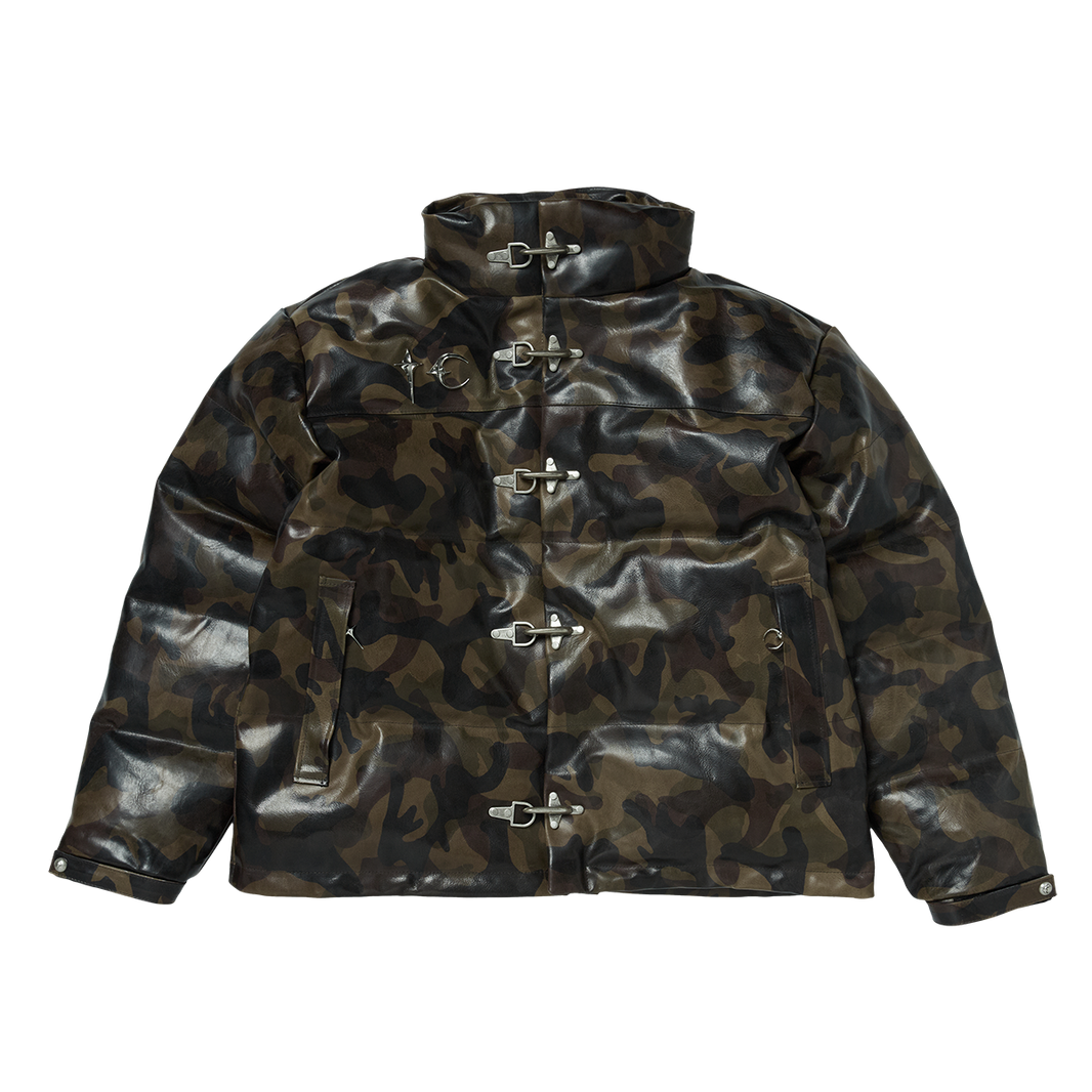 Camo Leather Puffer Jacket