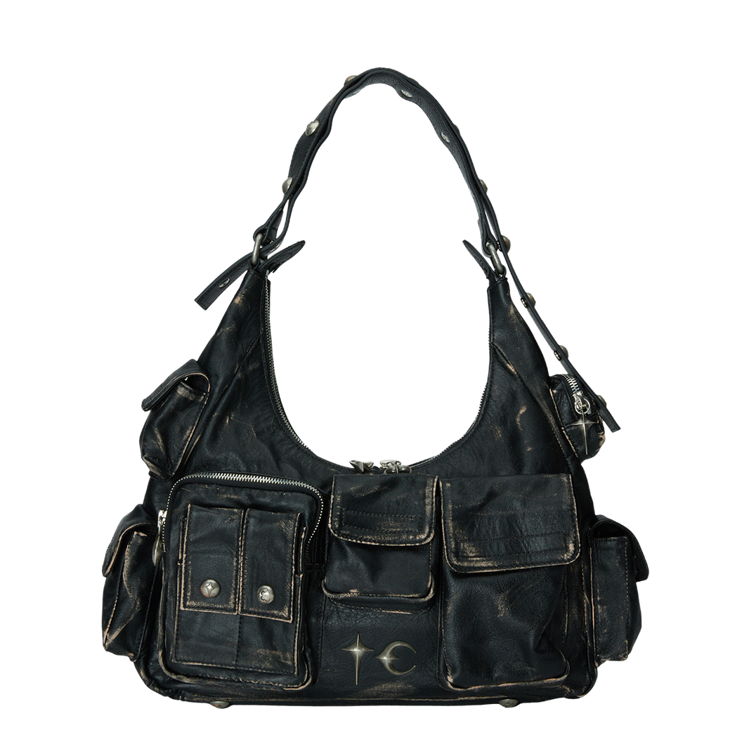 Washed Leather Multi Pocket Bag