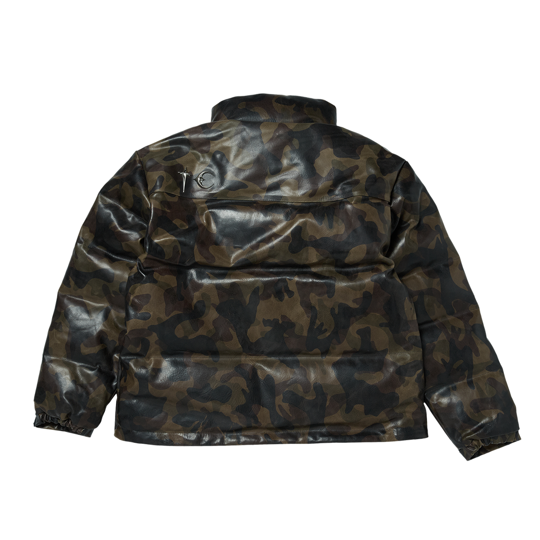 Camo Leather Puffer Jacket