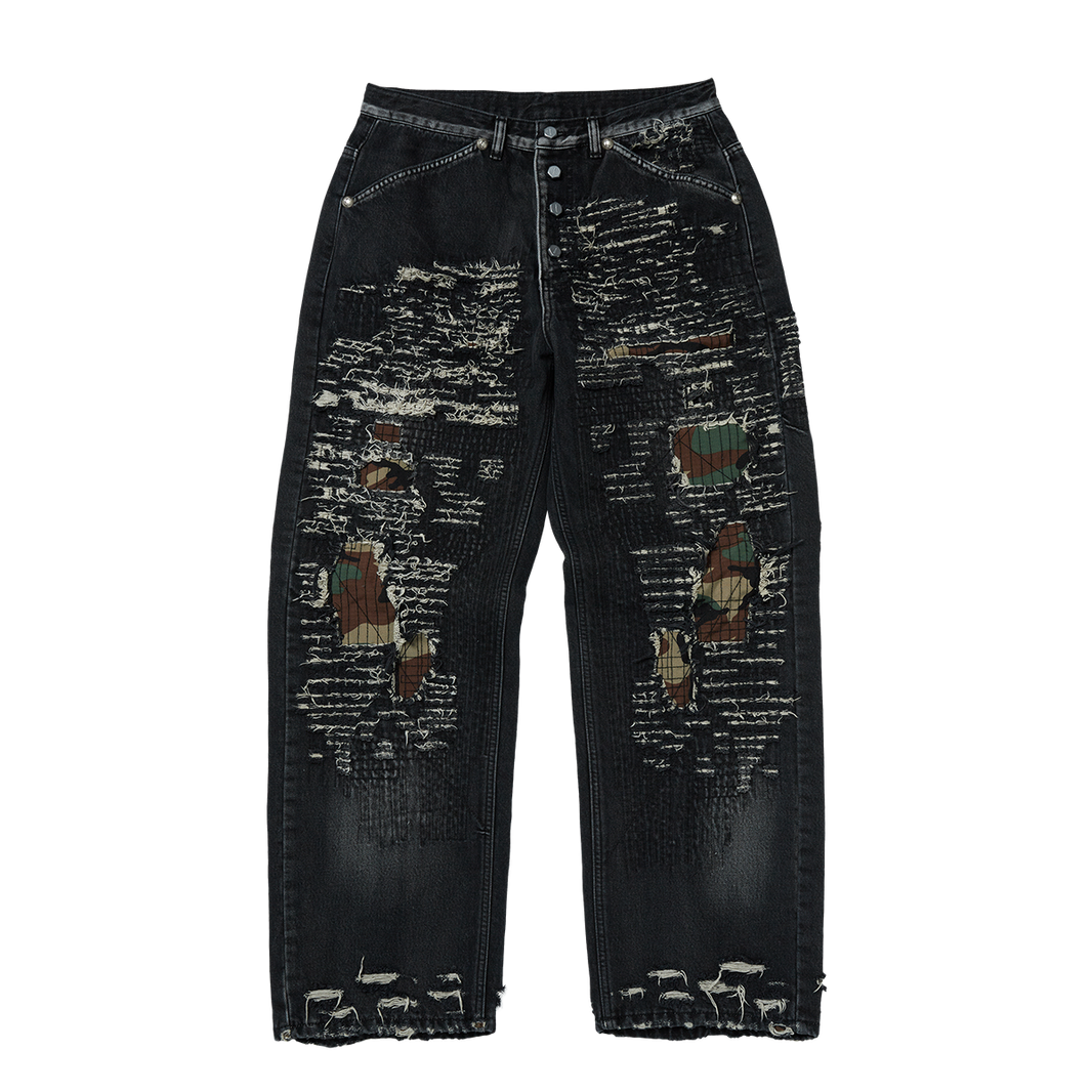 Vintage-Stitched Camo Denim Pants