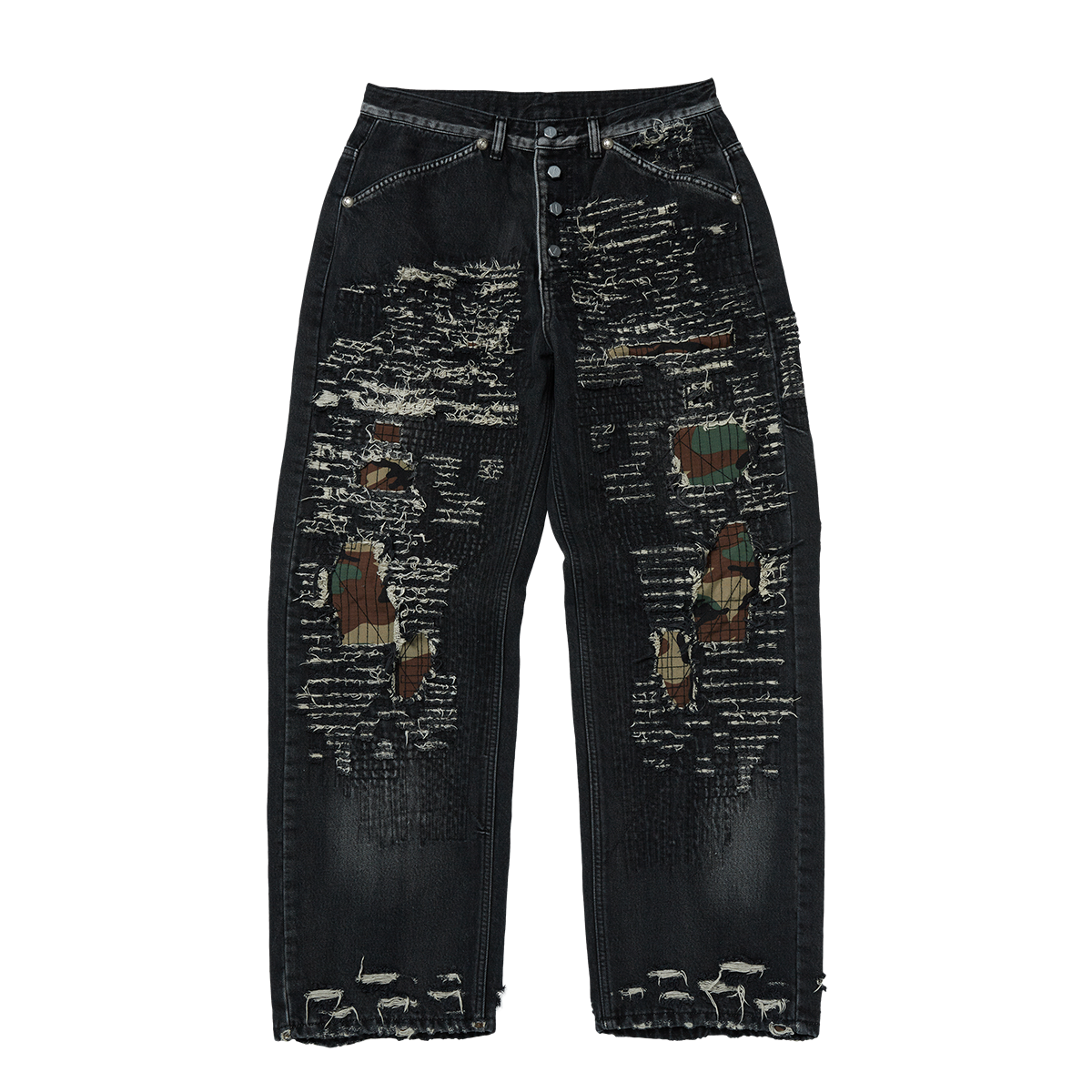 Vintage-Stitched Camo Denim Pants